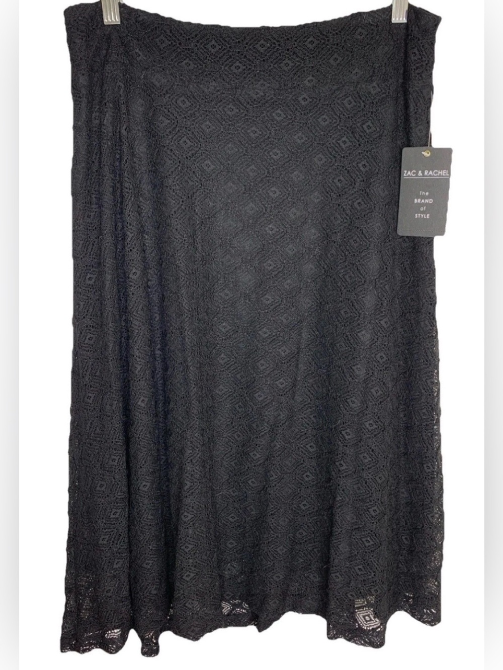 Zac & Rachel Black Lace Skirt Sz Med Elastic Waist Lined A-Line Pull-On Textured